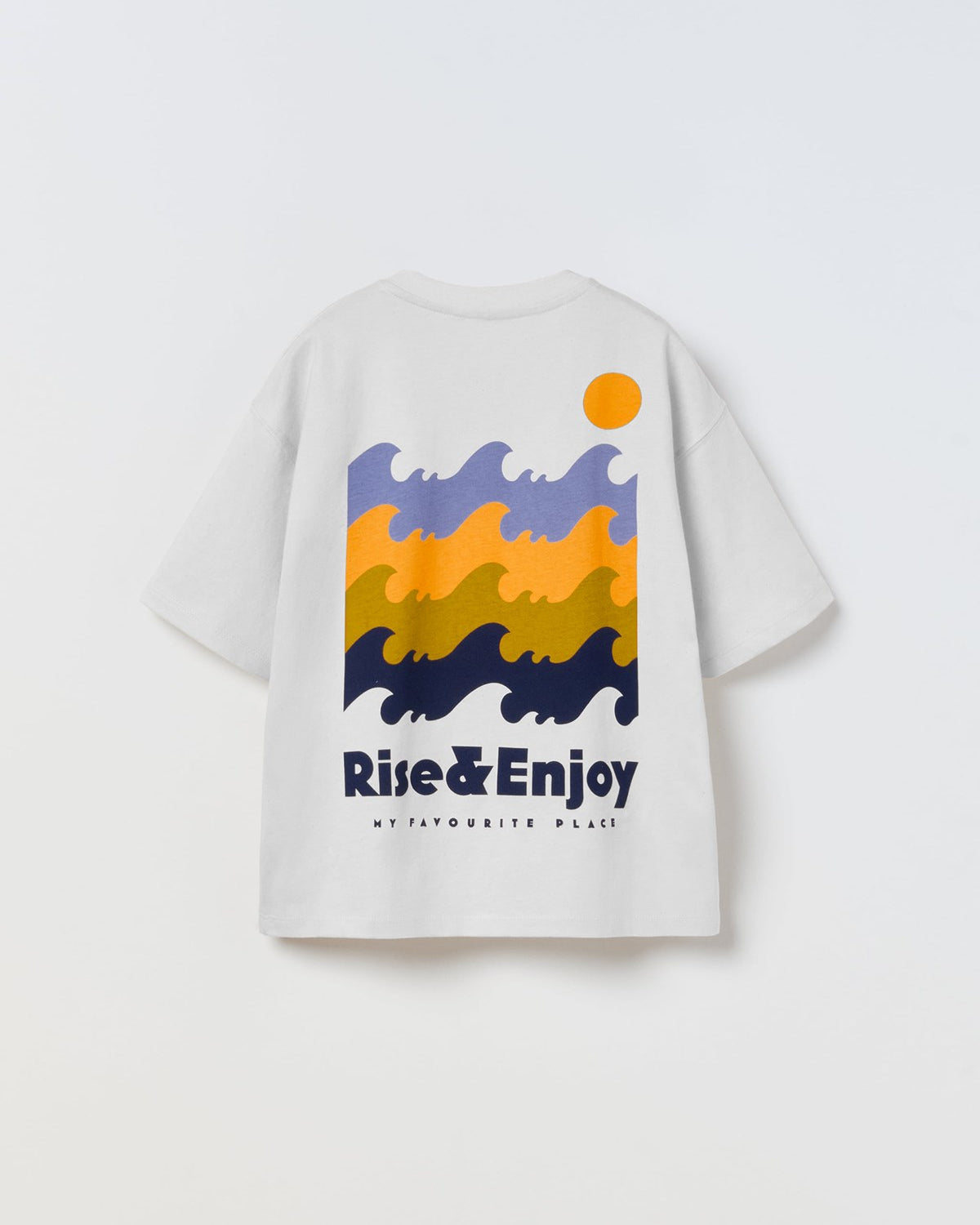 Rise Enjoy yazılı Gün Batımı Tasarım Baskılı Beyaz Çocuk T-Shirt