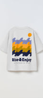 Rise Enjoy yazılı Gün Batımı Tasarım Baskılı Beyaz Çocuk T-Shirt
