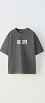 Believe Yazılı Futbol Tasarım Baskılı Füme Çocuk T-shirt
