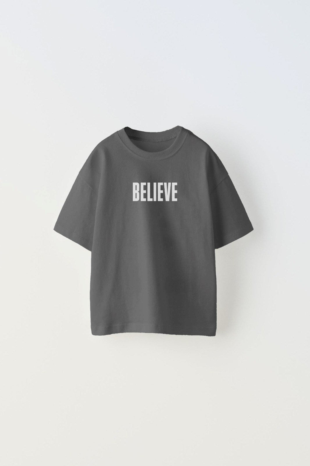 Believe Yazılı Futbol Tasarım Baskılı Füme Çocuk T-shirt