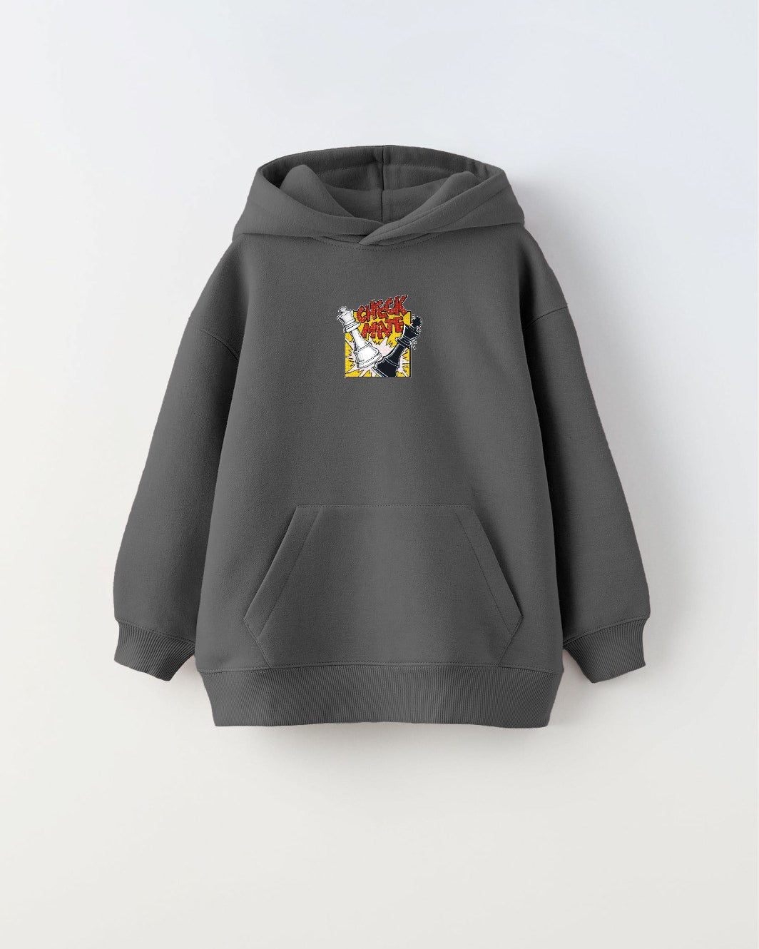 Kapüşonlu İçi Polar Satranç Cartoon Baskılı Füme Unisex Çocuk Hoodie Sweatshirt
