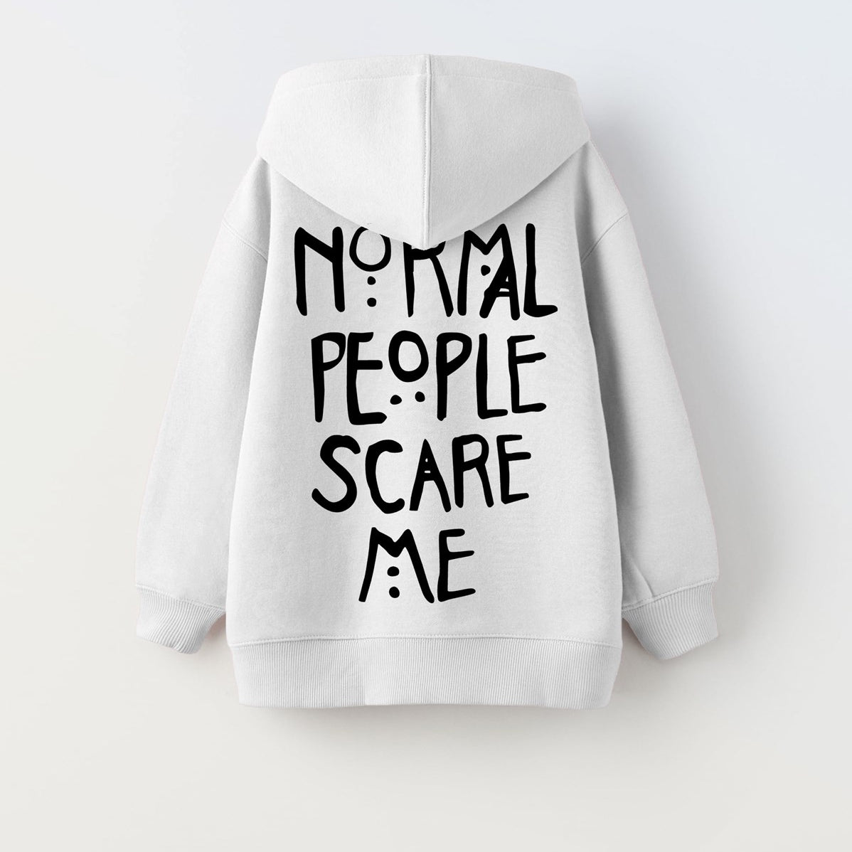 Kapüşonlu İçi Polar Normal People Scare Me Baskılı Beyaz Unisex Hoodie Çocuk Sweatshirt