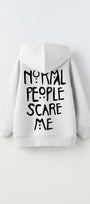 Kapüşonlu İçi Polar Normal People Scare Me Baskılı Beyaz Unisex Hoodie Çocuk Sweatshirt