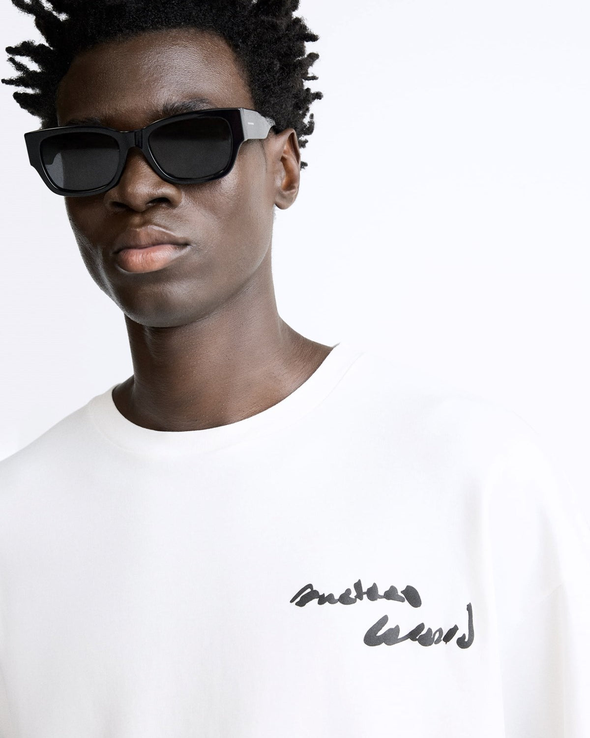 Bisiklet Yaka Bay Light Son Light Baskılı Beyaz Oversize Erkek T-shirt