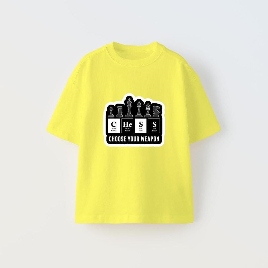 Choose Your Weapon Yazılı Satranç Tasarım Baskılı Sarı Çocuk T-Shirt