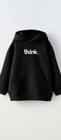 Kapüşonlu İçi Polar Satranç Think Baskılı Siyah Unisex Çocuk Hoodie Sweatshirt