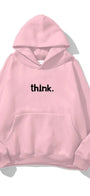 Kapüşonlu İçi Polar Satranç Think Baskılı Pembe Unisex Oversize Hoodie Sweatshirt