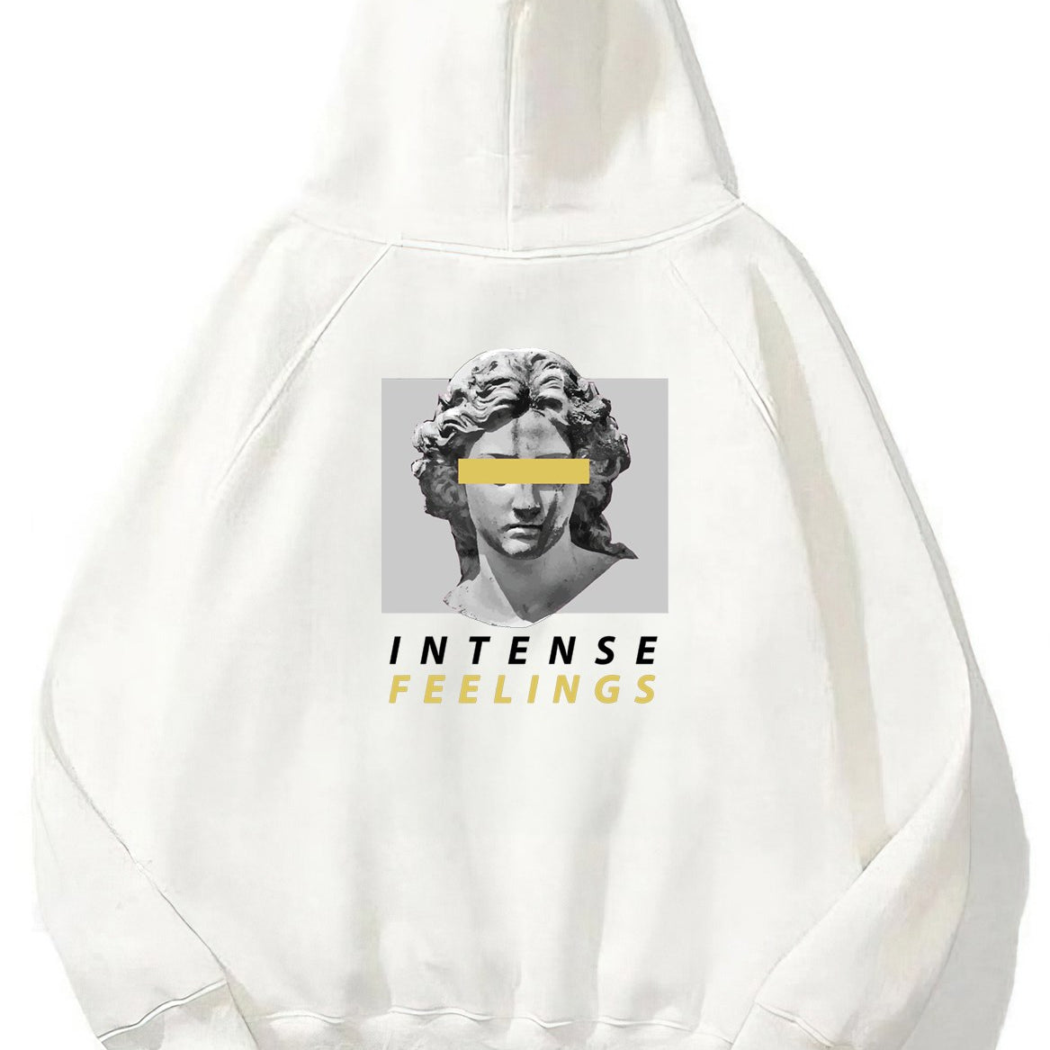 Kapüşonlu İçi Polar Intense Feelings Yazılı Heykel Baskılı Beyaz Unisex Hoodie Sweatshirt