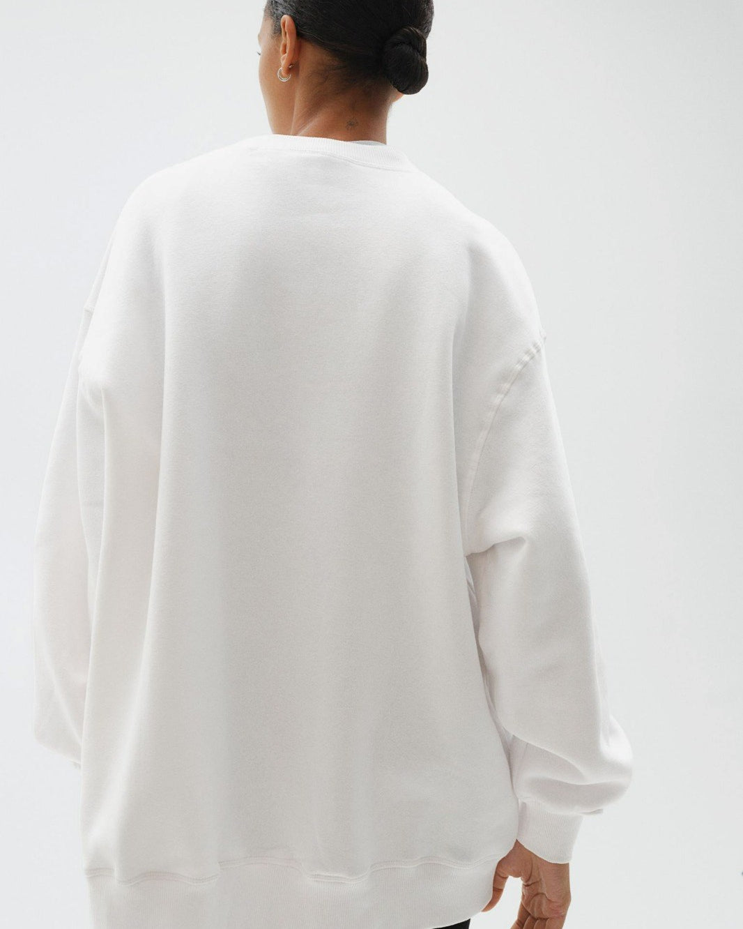 Beyaz Bisiklet Yaka İçi Polar Jardin Du Village Yazı Baskılı Oversize Sweatshirt