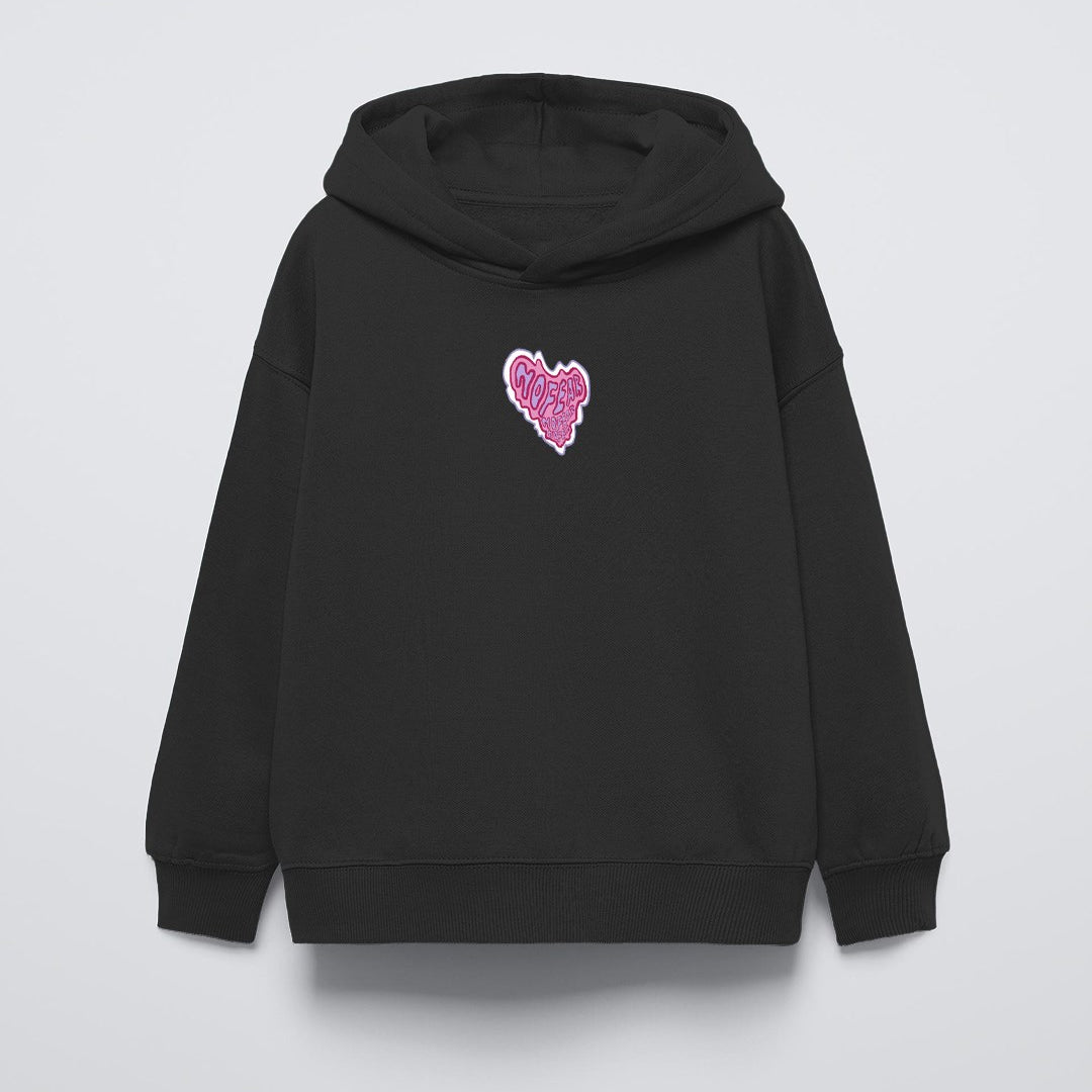 Siyah Kapüşonlu No Fear Baskı Detaylı Oversize Çocuk Hoodie
