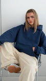 Kapüşonlu Içi Polar İndigo Unisex Oversize Hoodie Sweatshirt