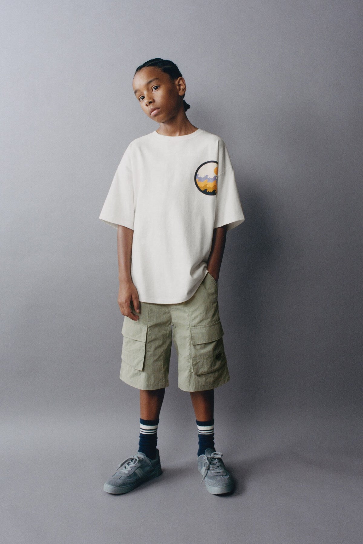 Rise Enjoy yazılı Gün Batımı Tasarım Baskılı Beyaz Çocuk T-Shirt