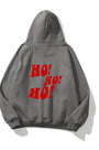 Kapüşonlu İçi Polar Ho! Ho! Ho! Christmas Yazı Baskılı Füme Unisex Sweatshirt