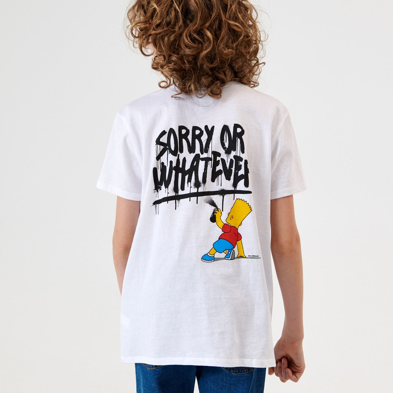 Sorry Or Whatever Yazılı Bart Simpson Baskılı Beyaz Çocuk T-Shirt
