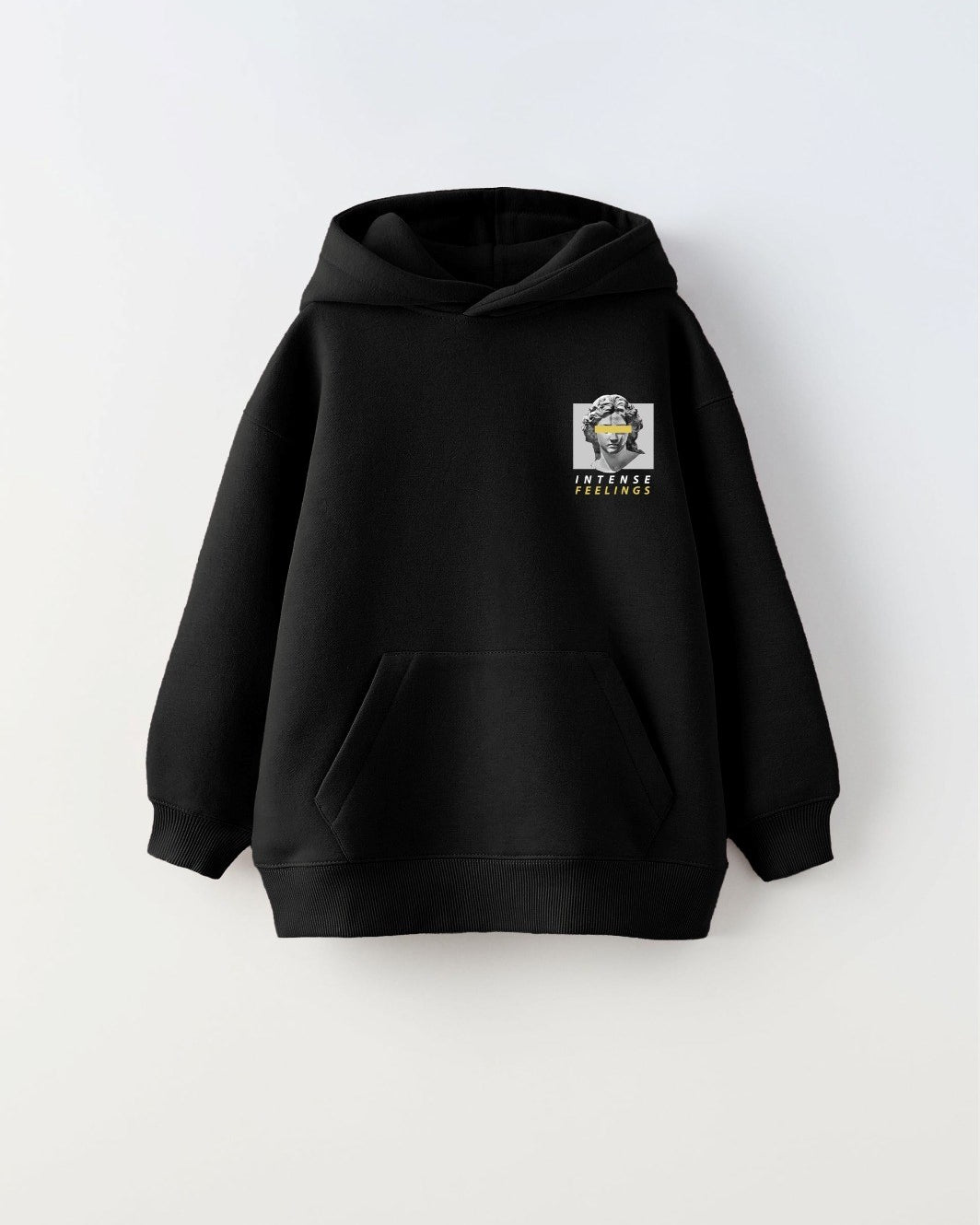 Kapüşonlu İçi Polar Intense Feelings Baskılı Siyah Unisex Çocuk Hoodie Sweatshirt