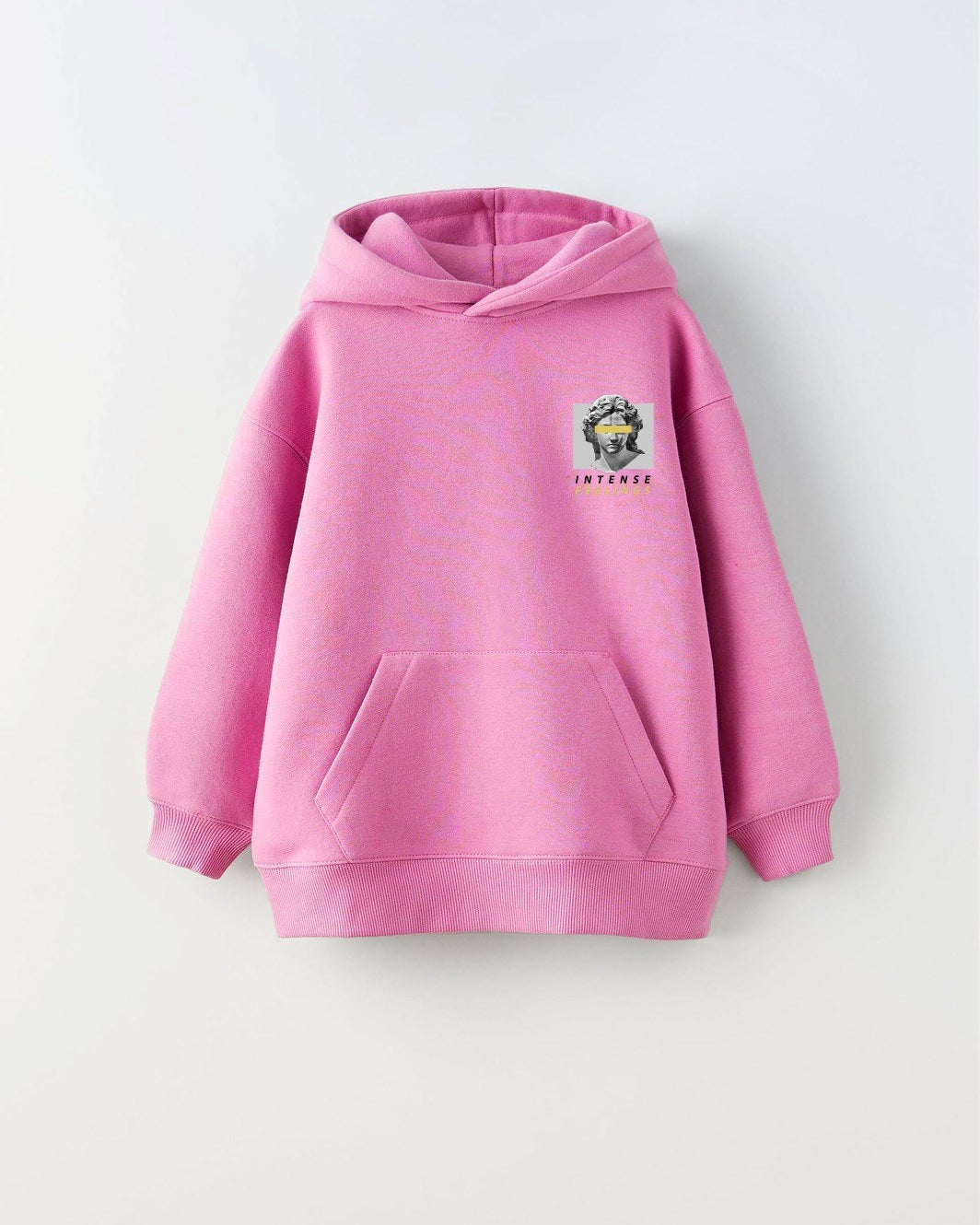 Kapüşonlu İçi Polar Intense Feelings Baskılı Pembe Unisex Çocuk Hoodie Sweatshirt