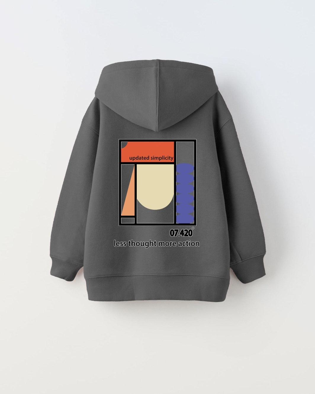 Kapüşonlu İçi Polar Updated Simplicity Baskılı Füme Unisex Çocuk Hoodie Sweatshirt