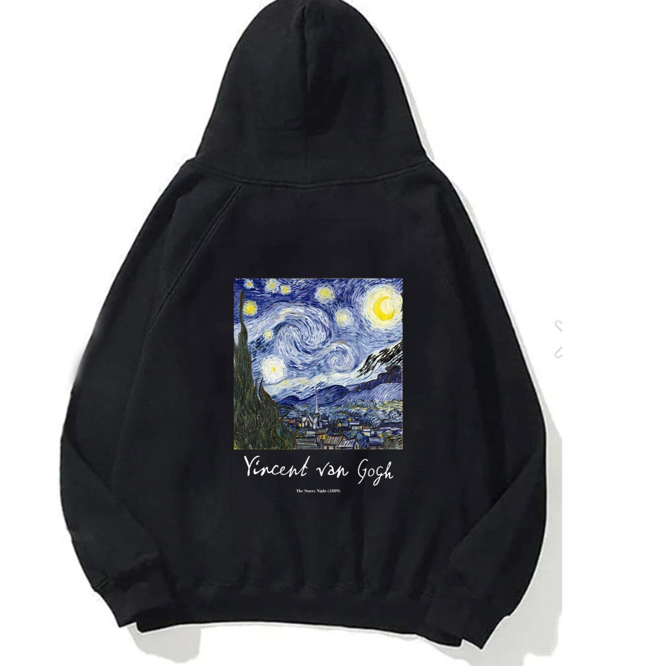 Kapüşonlu İçi Polar Vincent Van Gogh Baskılı Siyah Unisex Hoodie Sweatshirt