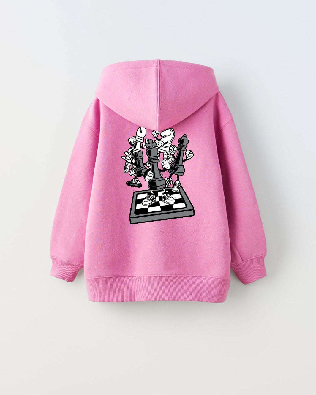 Kapüşonlu İçi Polar Satranç Think Baskılı Pembe Unisex Çocuk Hoodie Sweatshirt