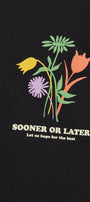 Sooner Or Later Yazılı Lale Tasarım Baskılı Oversize Siyah Erkek T-shirt