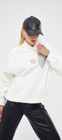 Kapüşonlu İçi Polar Taş Baskılı Beyaz Oversize Hoodie Sweatshirt