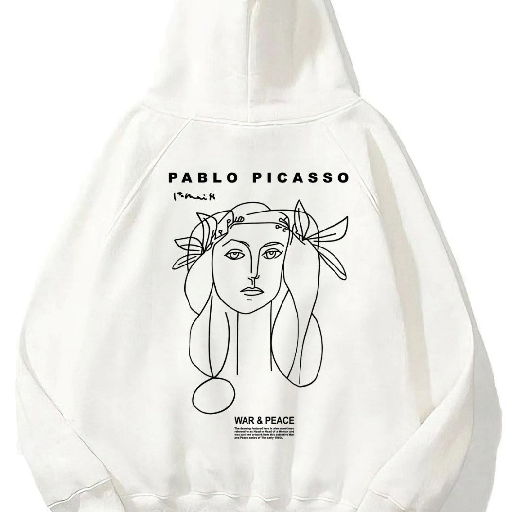 Kapüşonlu İçi Polar War & Peace Baskılı Beyaz Unisex Hoodie Sweatshirt