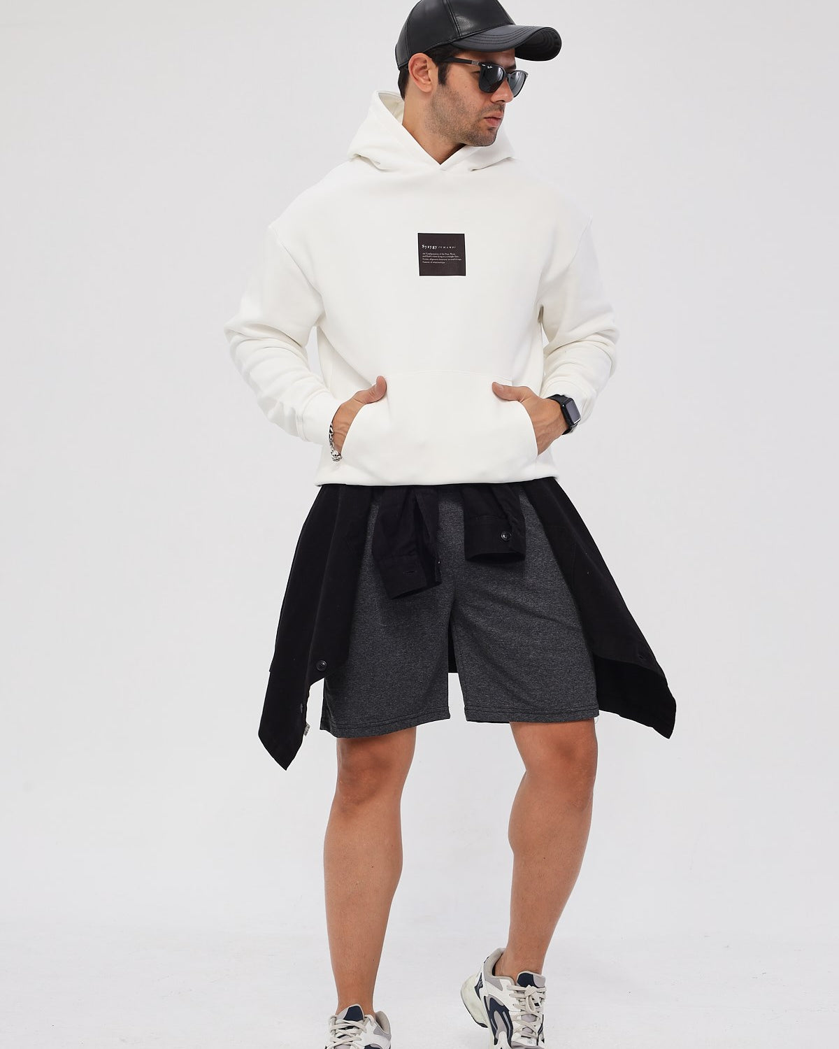 Kapüşonlu İçi Polar Syzygy Yazı Baskılı Beyaz Oversize Hoodie Sweatshirt