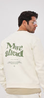 Bisiklet Yaka İçi Polar Move Ahead Yazı Baskılı Beyaz Oversize Sweatshirt