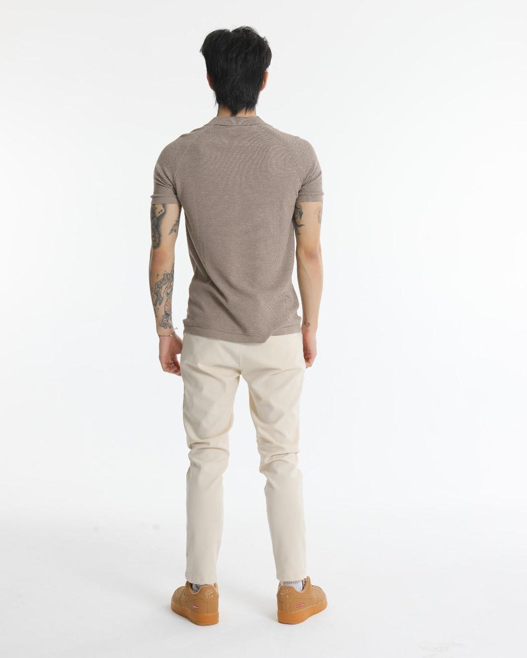 The Champ Polo Yaka Fermuarlı Triko Örme Vizon Erkek T-shirt