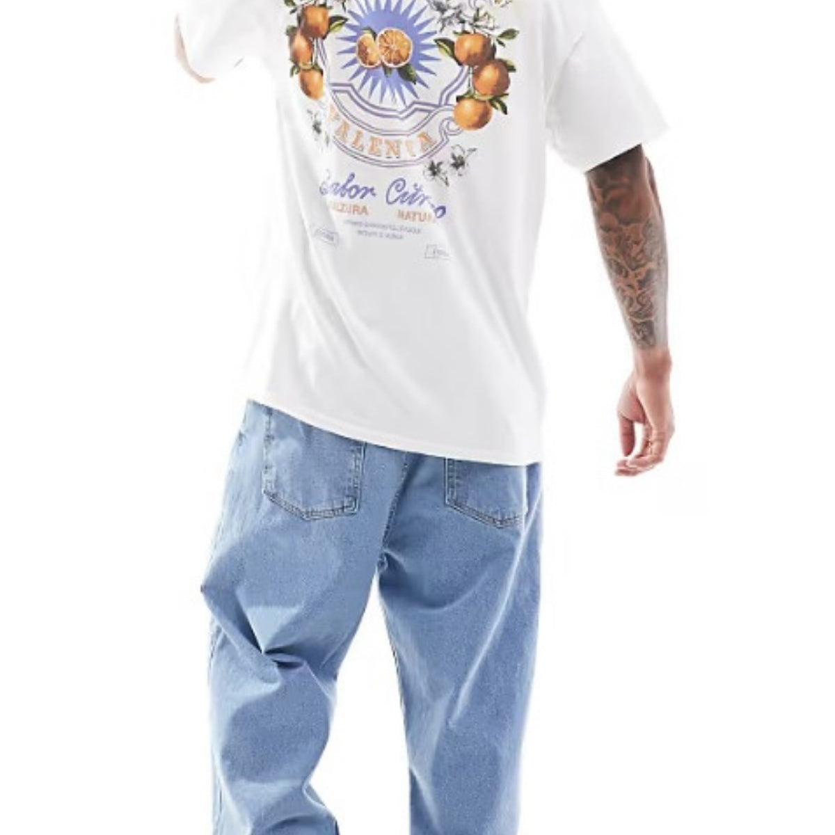 Büyük Beden Erkek Tişört %100 Pamuk Beyaz Oversize Narenciye Baskılı Yazlık