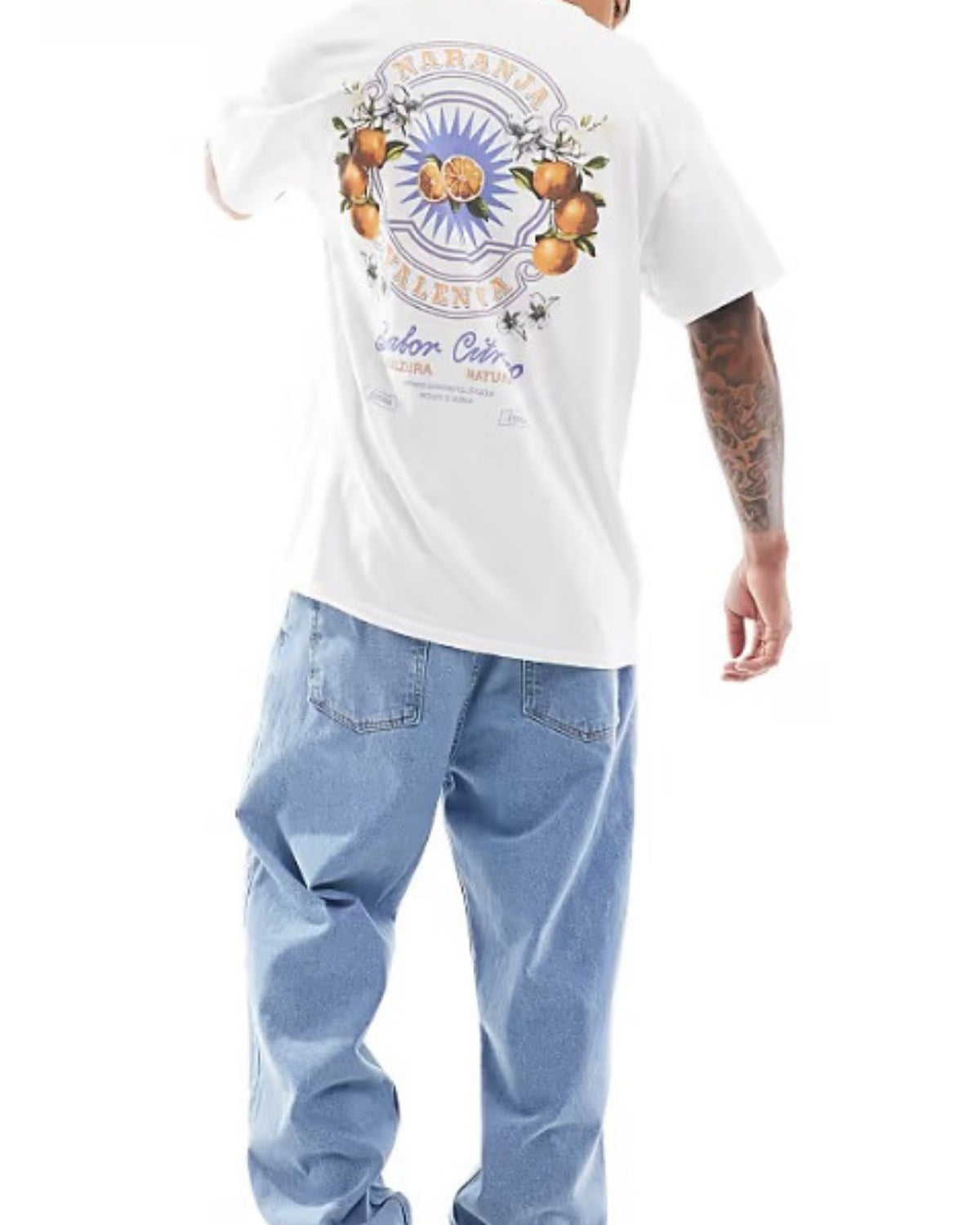 Büyük Beden Erkek Tişört %100 Pamuk Beyaz Oversize Narenciye Baskılı Yazlık