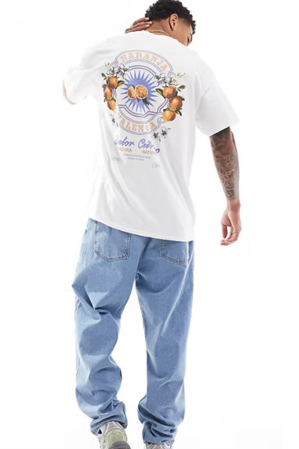Büyük Beden Erkek Tişört %100 Pamuk Beyaz Oversize Narenciye Baskılı Yazlık