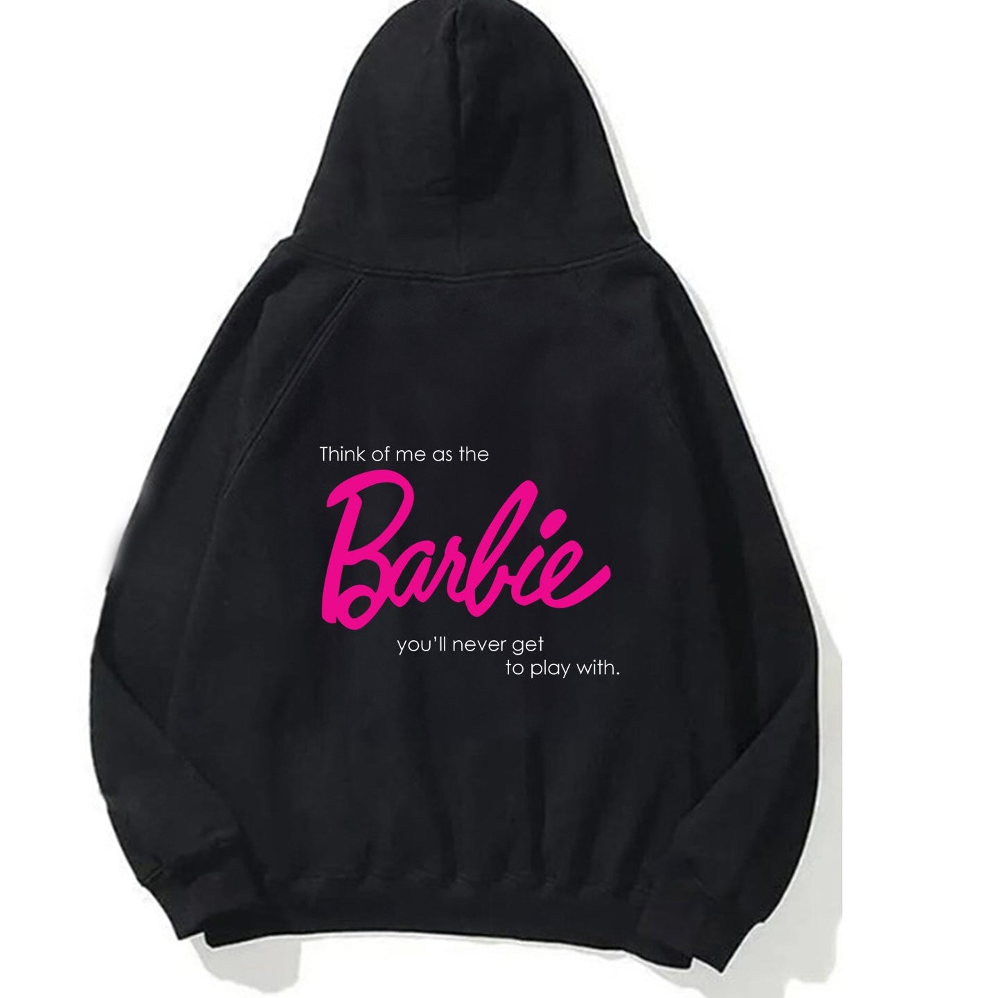 Kapüşonlu İçi Polar Think Of Barbie Baskılı Siyah Unisex Hoodie Sweatshirt