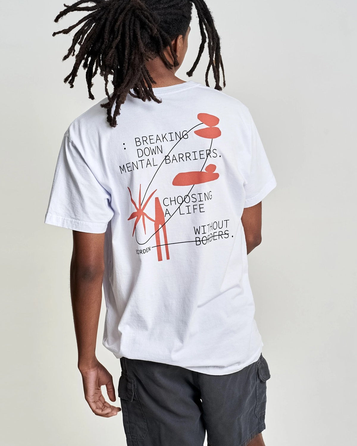 Bisiklet Yaka Breaking Down Baskılı Beyaz Oversize Erkek T-shirt