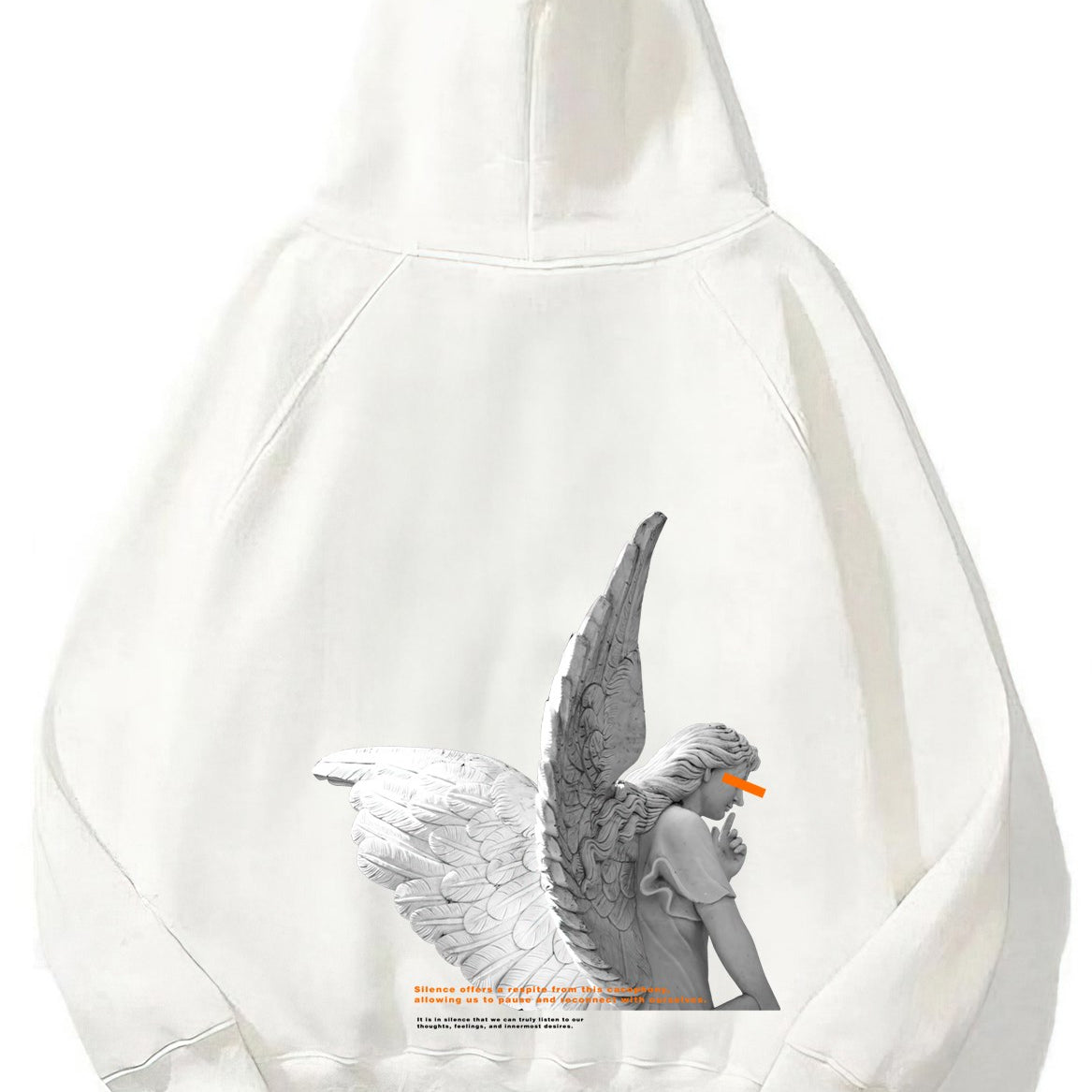 Kapüşonlu İçi Polar Art Work Heykel Baskılı Beyaz Unisex Hoodie Sweatshirt