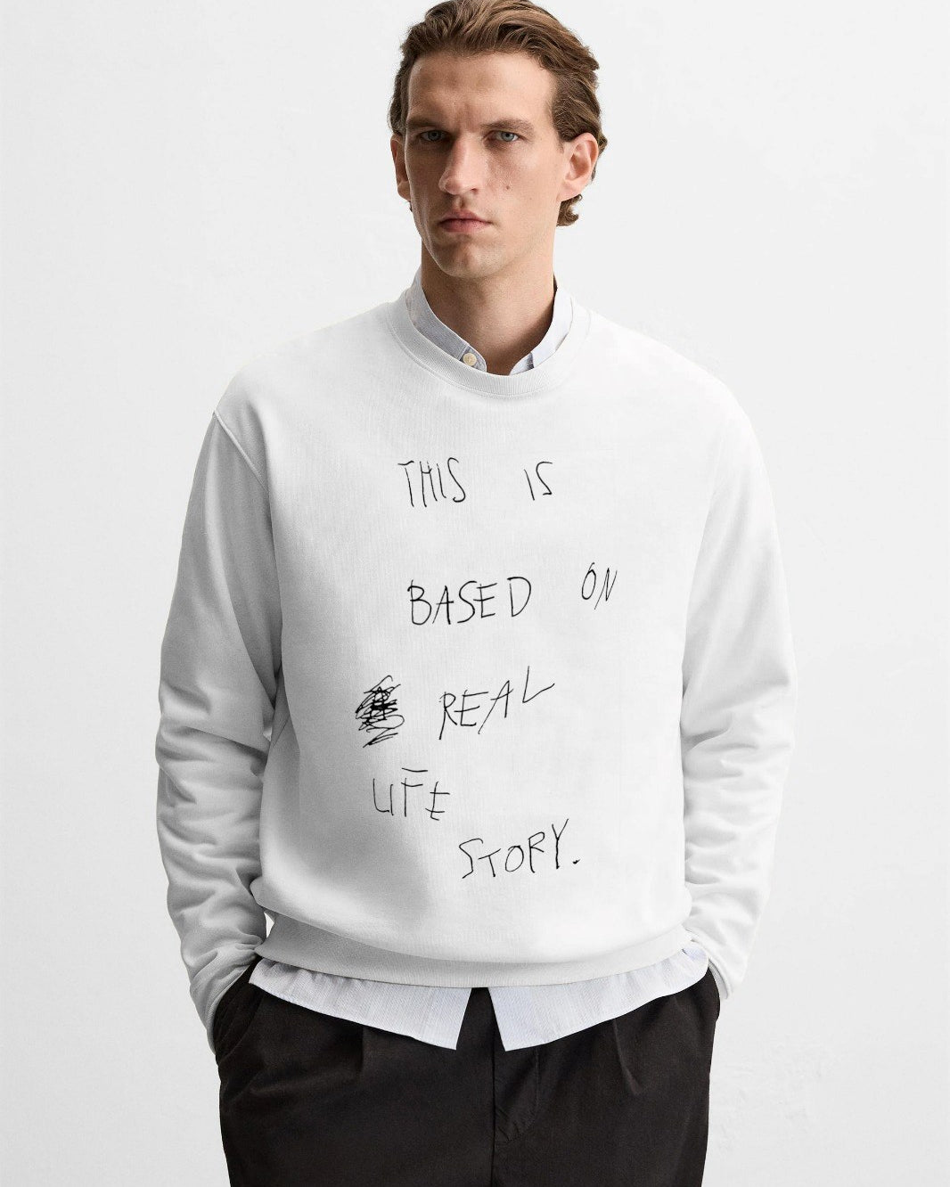 Bisiklet Yaka İçi Polar Life Story Yazı Baskılı Füme Oversize Sweatshirt