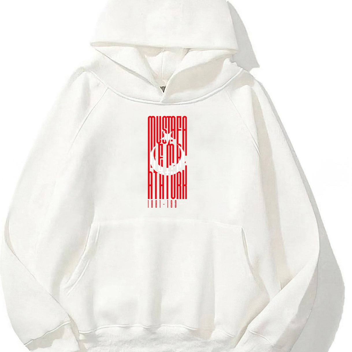 Kapüşonlu İçi Polar Türk Bayrağı Baskılı Beyaz Unisex Hoodie Sweatshirt