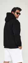 Kapüşonlu İçi Polar MM75 Baskılı Siyah Oversize Hoodie Sweatshirt