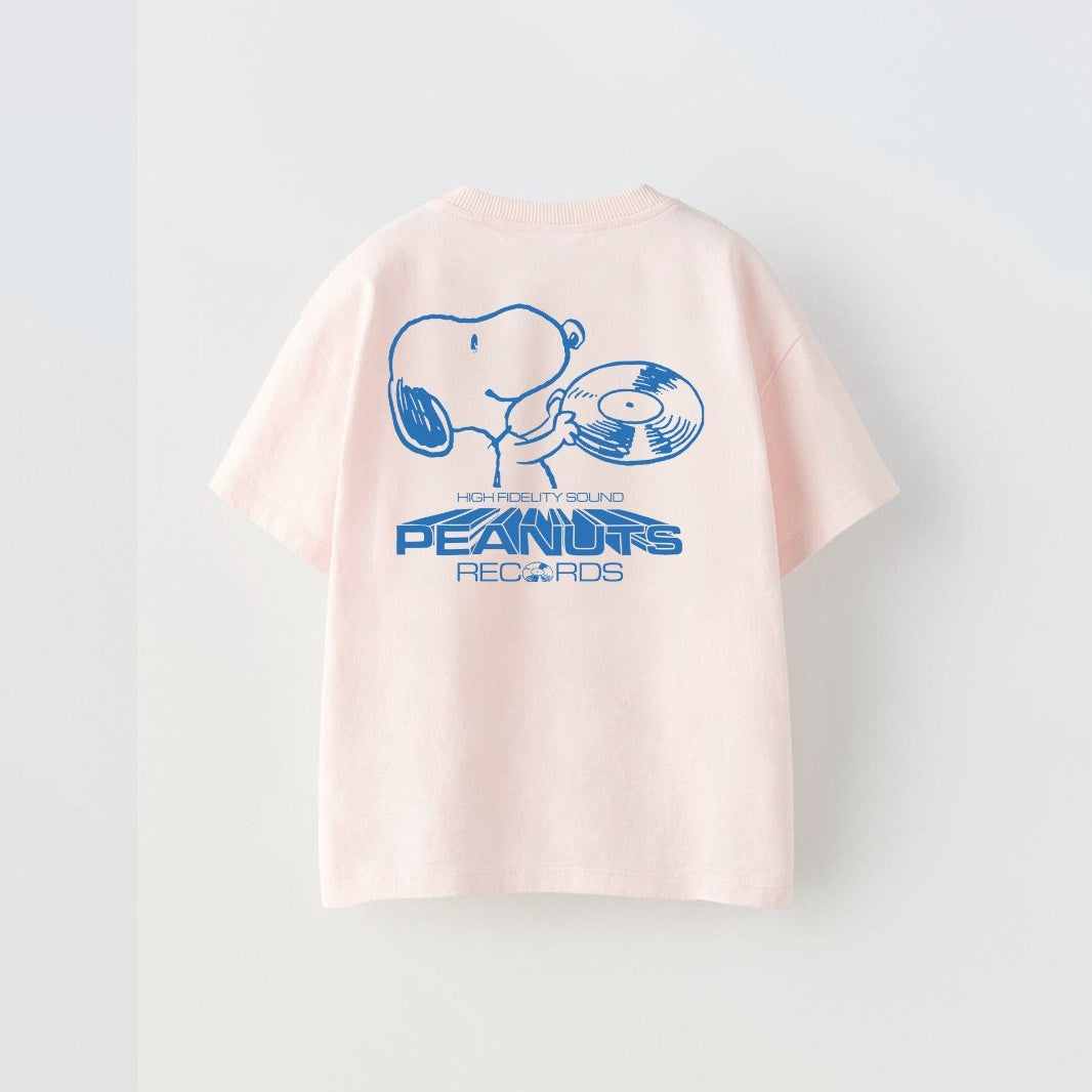 Peanuts Records Baskılı Pembe Kız Çocuk T-shirt