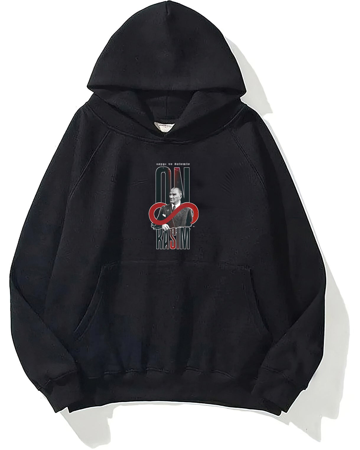 Kapüşonlu İçi Polar Kemal Atatürk 10 Kasım Baskılı Siyah Unisex Hoodie Sweatshirt