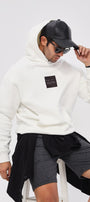 Kapüşonlu İçi Polar Syzygy Yazı Baskılı Beyaz Oversize Hoodie Sweatshirt