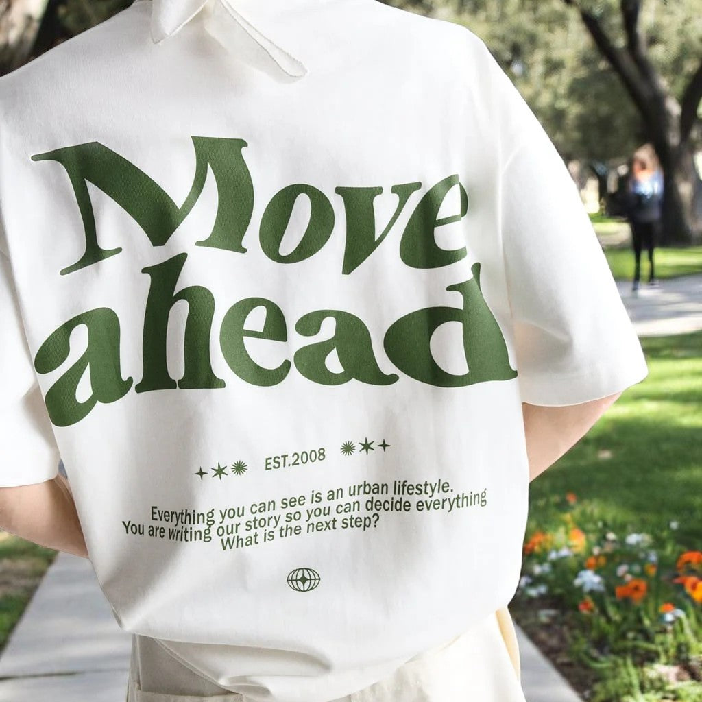 Bisiklet Yaka Move Ahead Baskılı Oversize Erkek T-shirt