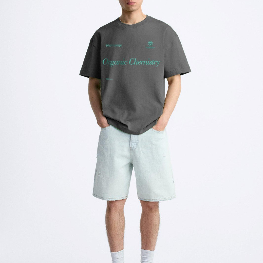 Bisiklet Yaka Organik Chernistry Yazılı Oversize Füme Erkek T-shirt