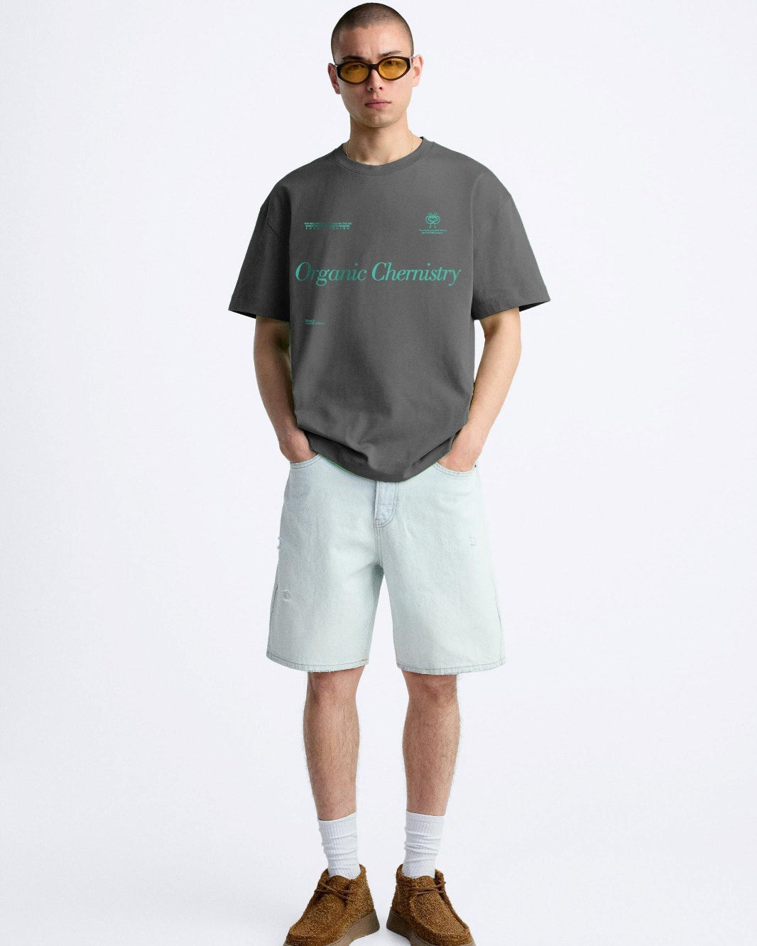 Bisiklet Yaka Organik Chernistry Yazılı Oversize Füme Erkek T-shirt