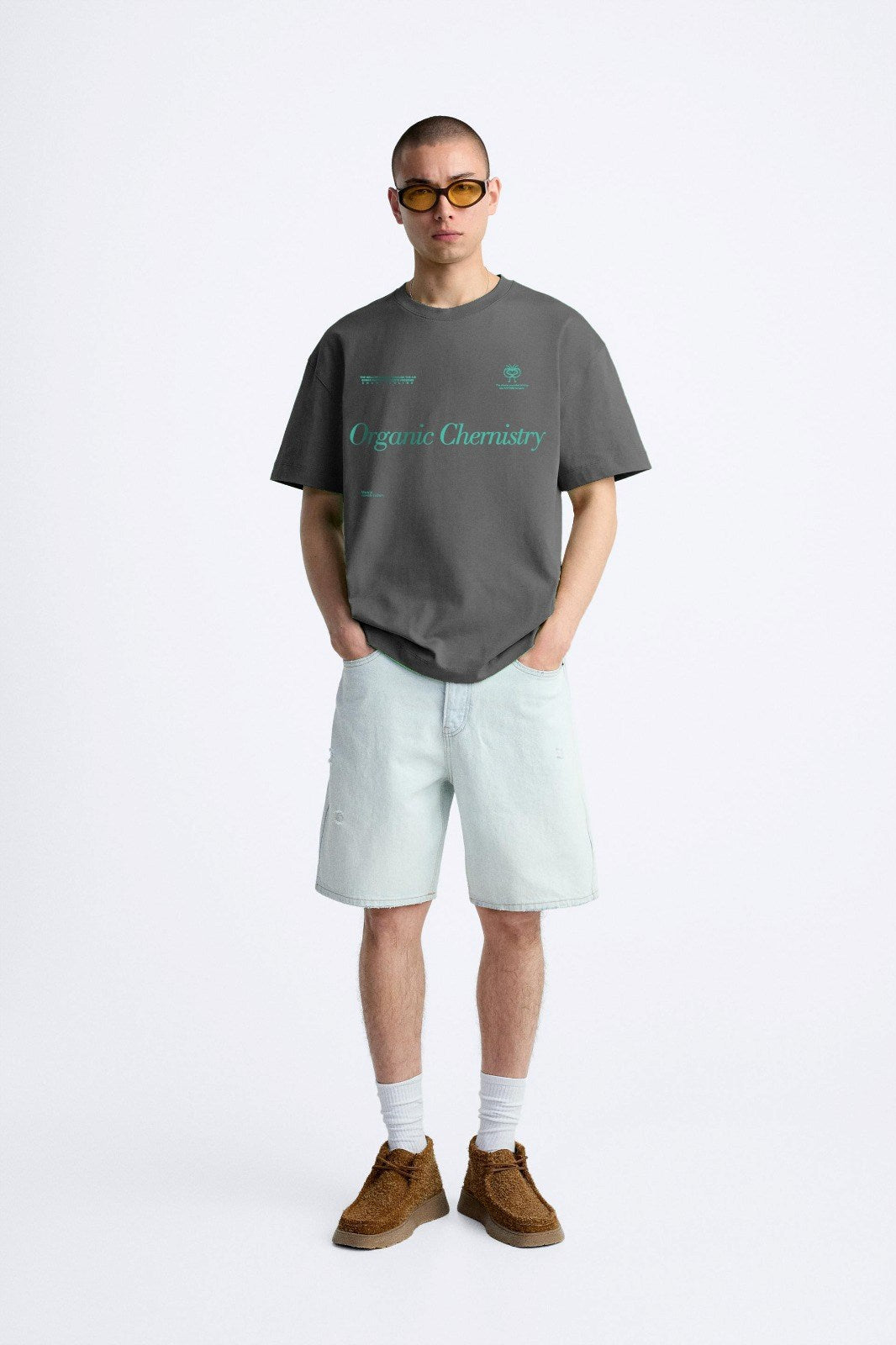 Bisiklet Yaka Organik Chernistry Yazılı Oversize Füme Erkek T-shirt