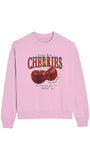 Bisiklet Yaka İçi Polar Cherries Baskılı Pembe Oversize Sweatshirt