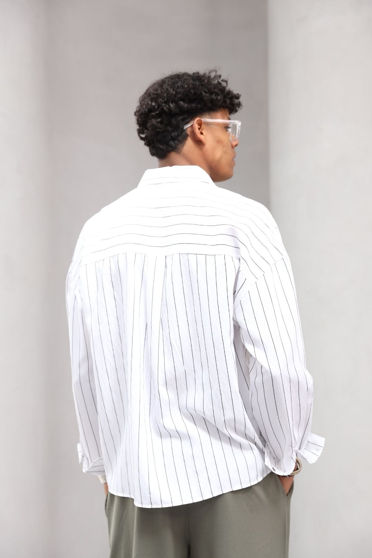 Çizgili Naturel Renk Oversize Erkek Gömlek