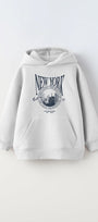 Kapüşonlu İçi Polar New York Yazı Baskılı Beyaz Unisex Çocuk Hoodie Sweatshirt