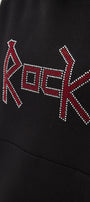 Kapüşonlu İçi Polar Rock Yazılı Taş Baskılı Siyah Oversize Hoodie Sweatshirt