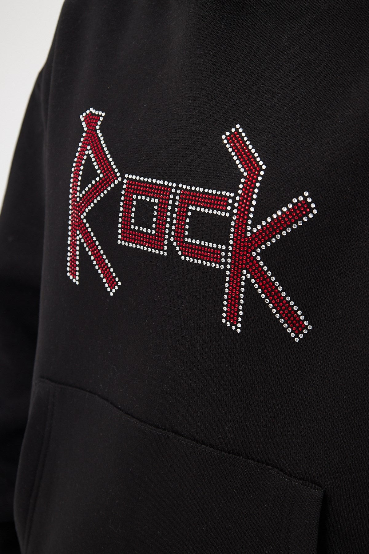 Kapüşonlu İçi Polar Rock Yazılı Taş Baskılı Siyah Oversize Hoodie Sweatshirt